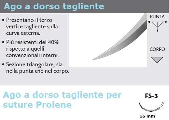 Dettaglio suture Ethicon Prolene con ago a dorso tagliente