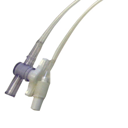 Iniettore uterino per isterosalpingografia con catetere rigido diam. 2 mm, dettaglio rubinetto codice MG47NEX