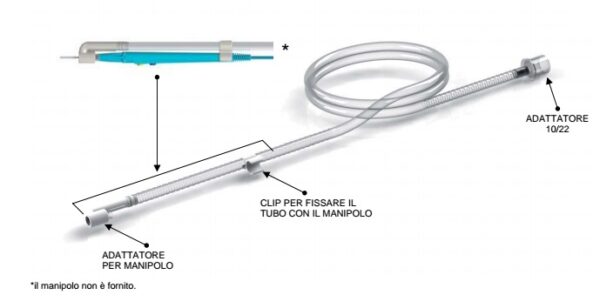 Kit aspirazione manipolo: Adattatore 10/22 mm, tubo diam. 10 mm lunghezza 1,8 mt, clip, adattatre per manipolo.