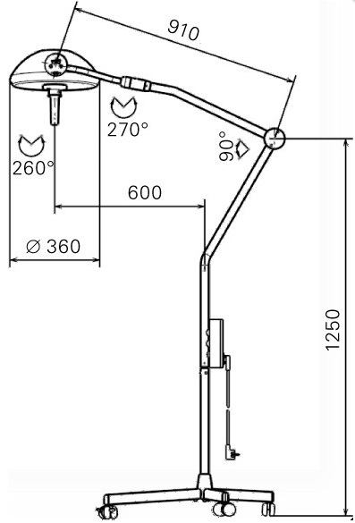 Lampada scialitica  Serie 5 a stativo su ruote, dettaglio tecnico