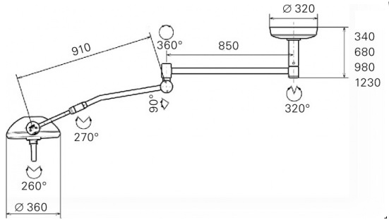 Lampada scialitica  Serie 5 a soffitto, dettaglio tecnico