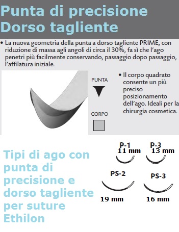 dettaglio ago con punta di precisione e dorso tagliente