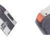 Sega per gesso tradizionale o sintetico oscillante a batteria ricaricabile dettaglio testa angolata e alloggiamento batteria ricaricabile