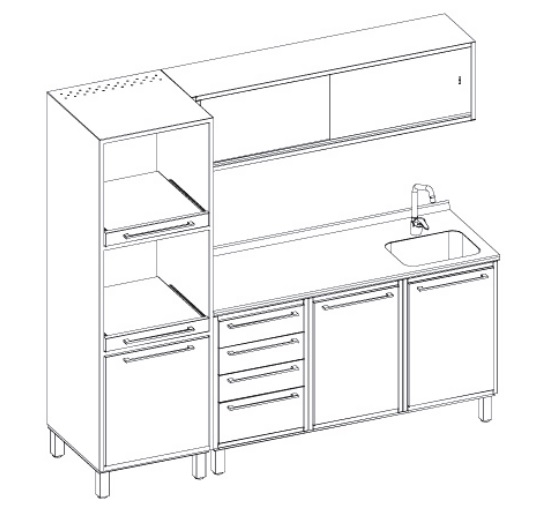 Set 4 moduli e pensile, base con piedini ref ART-317L  dettaglio tecnico