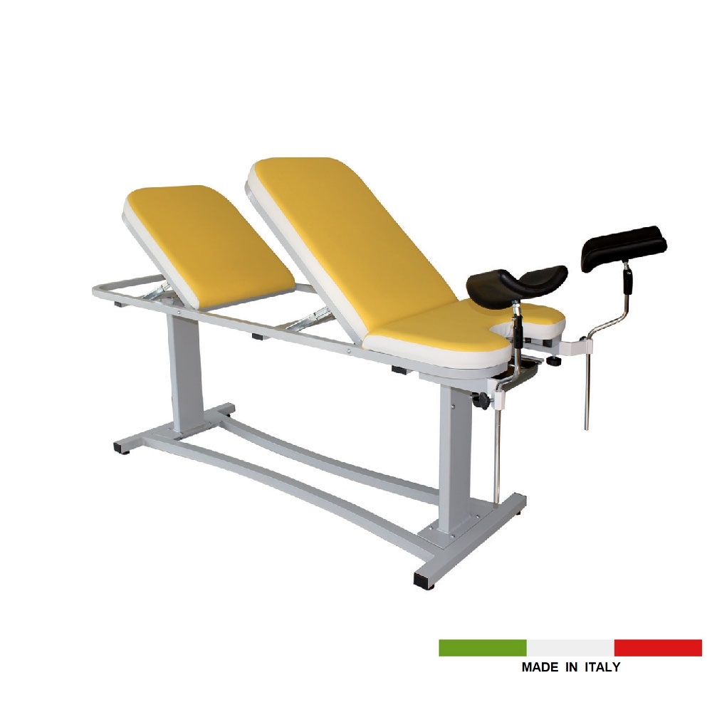 Lettino ginecologico con cosciali a mezzaluna e catino